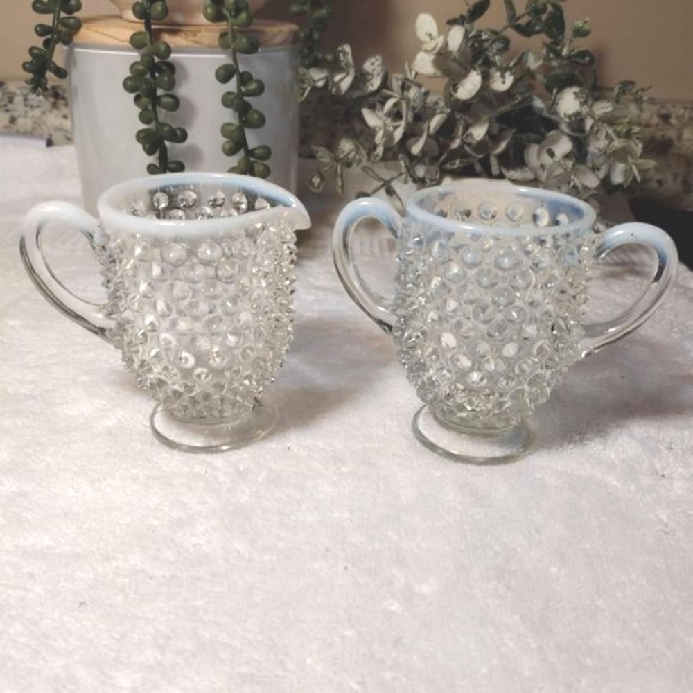 Rare ~FENTON~ Hobnail French Opalescent Sugar & Creamer Dish